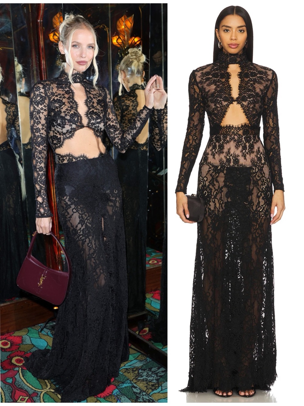 NWT Bronx & Banco Eleanor Black Lace Sheer Long Sleeve Maxi Gown Women’s XS
